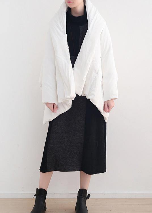 White Warm Winter Coat Stand Collar Down Jacket Dark Buckle Coats
