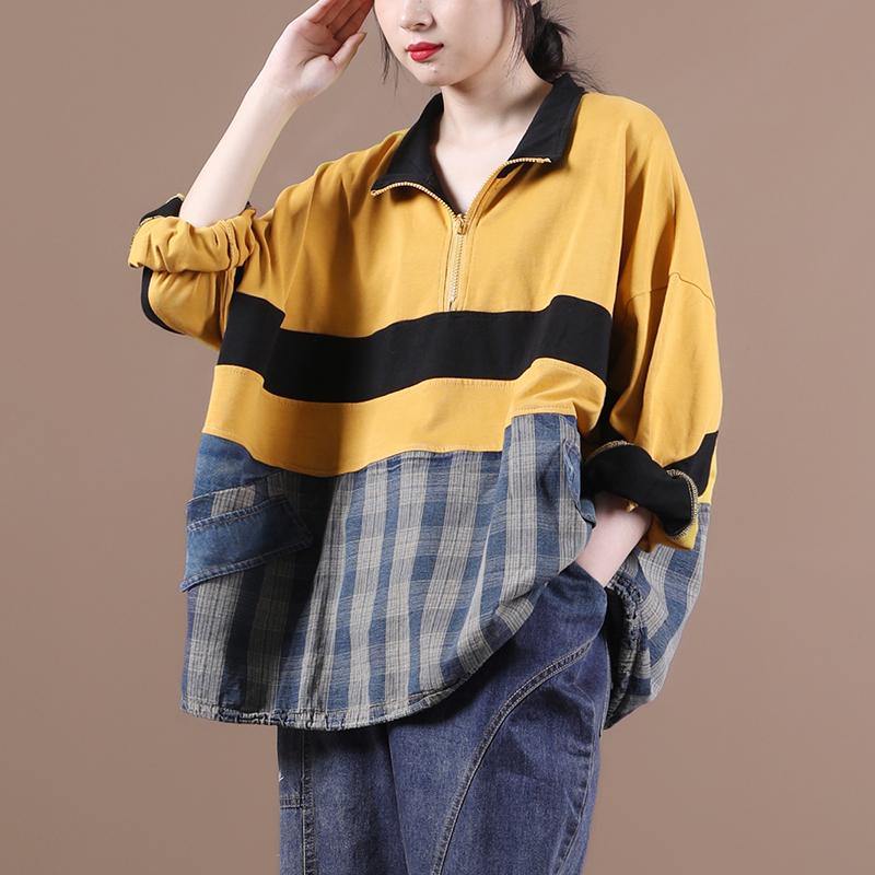 Yellow Clothes for Lapel Zippered Midi Blouse