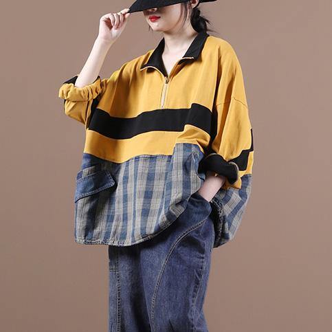 Yellow Clothes for Lapel Zippered Midi Blouse