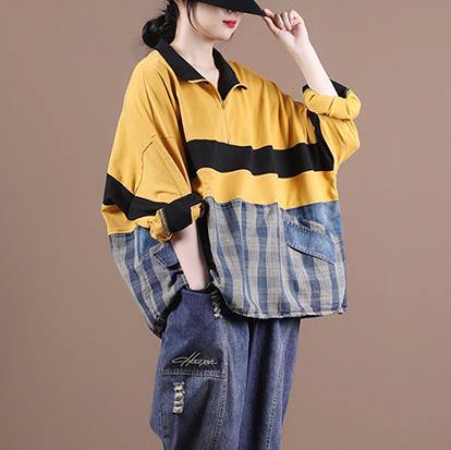 Elegant yellow clothes For Women lapel zippered Midi blouse