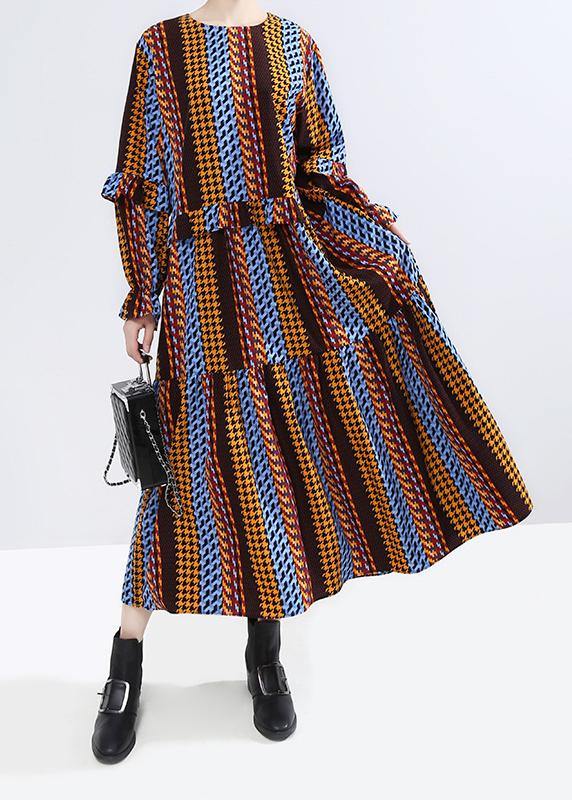 Yellow Cotton Tunics Ruffles Maxi Patchwork Dress
