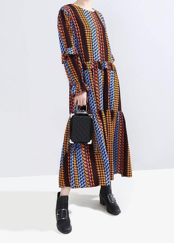 Yellow Cotton Tunics Ruffles Maxi Patchwork Dress
