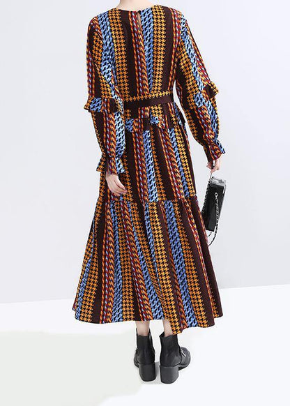 Yellow Cotton Tunics Ruffles Maxi Patchwork Dress