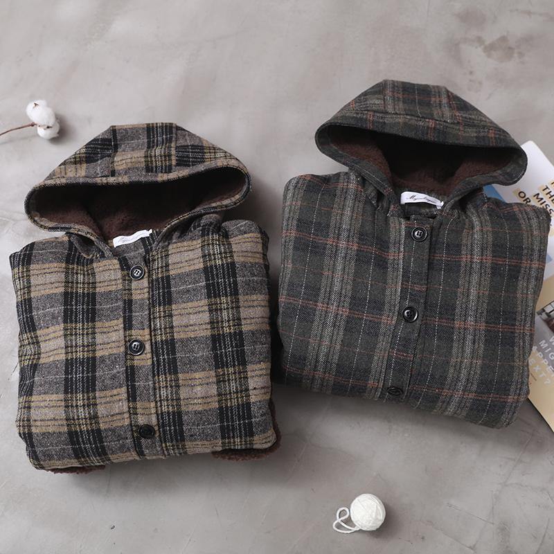 Yellow Plaid Long Coats Wardrobes Patchwork Pockets Hooded Coat