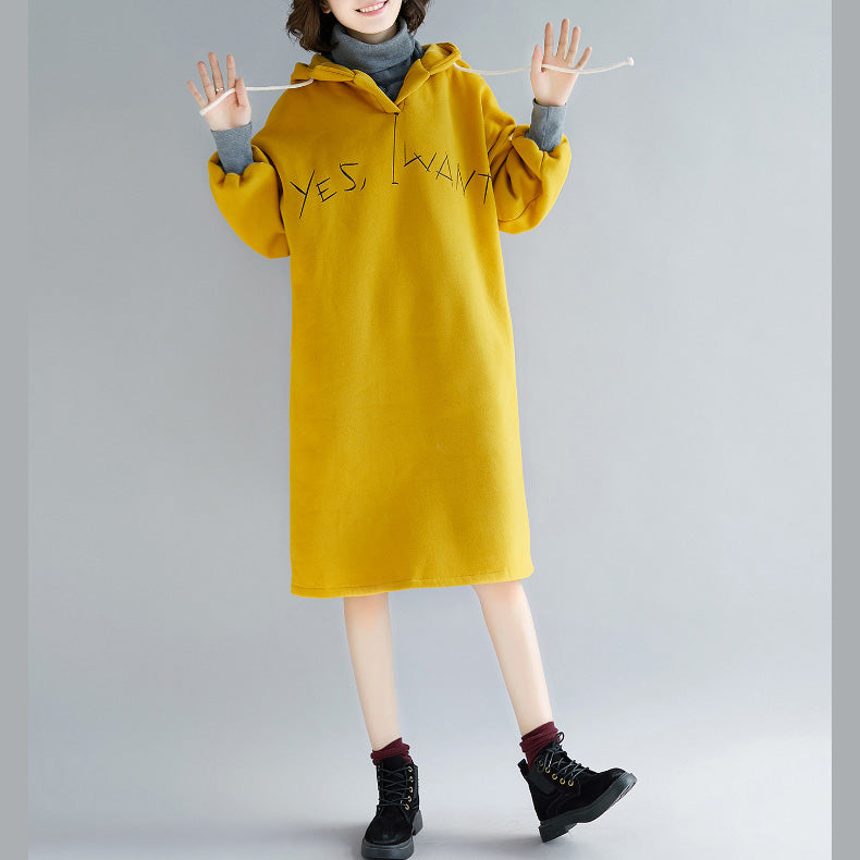 Yellow Spring Dress Oversized False Two Pieces Holiday Dresses Hooded