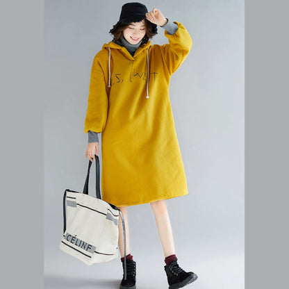 Yellow Spring Dress Oversized False Two Pieces Holiday Dresses Hooded
