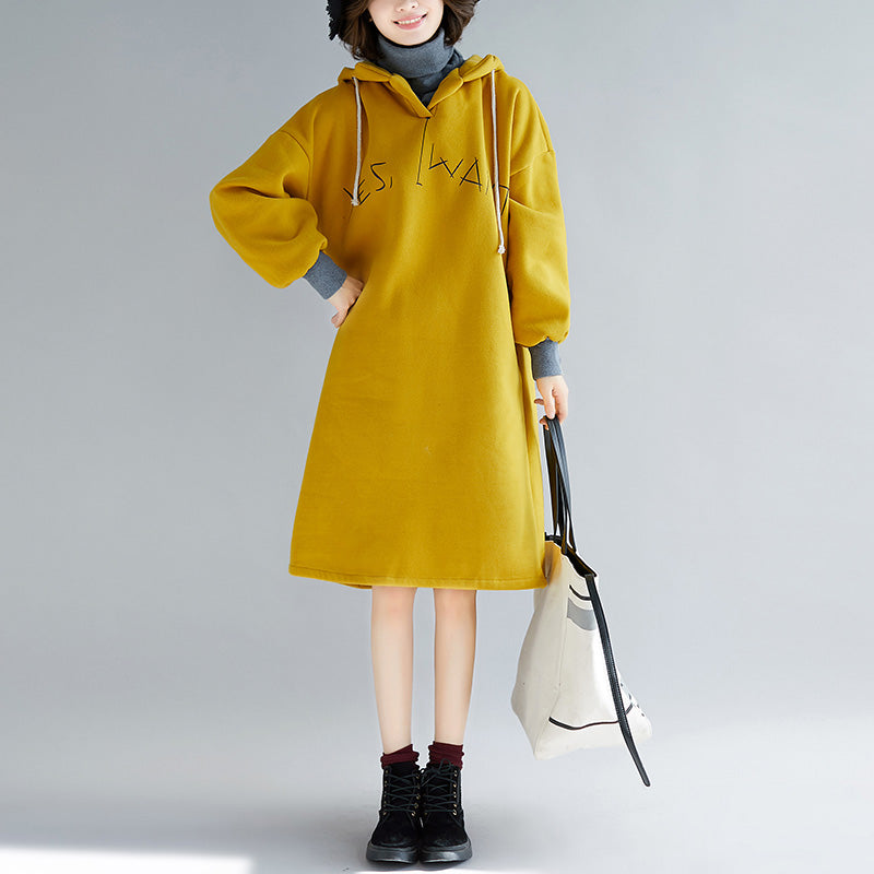 Yellow Spring Dress Oversized False Two Pieces Holiday Dresses Hooded