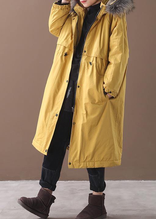 Yellow Winter Coats Jackets & Coats Hooded True Fur Collar Overcoat