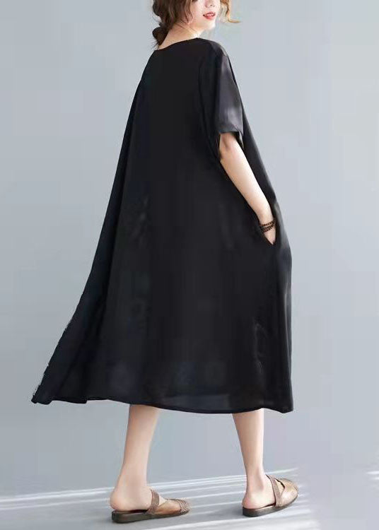 Black Cotton Tunics Patchwork Tunic Summer Dresses