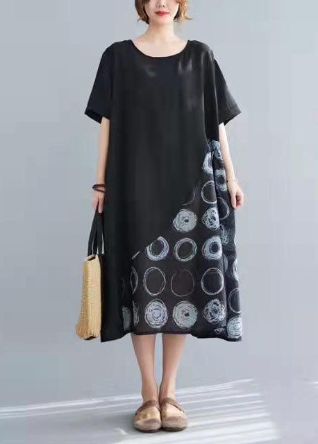Black Cotton Tunics Patchwork Tunic Summer Dresses