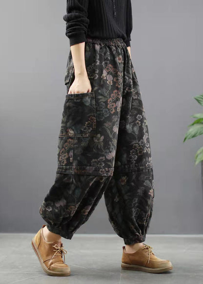 Print Denim Pants Lantern Pants Cotton