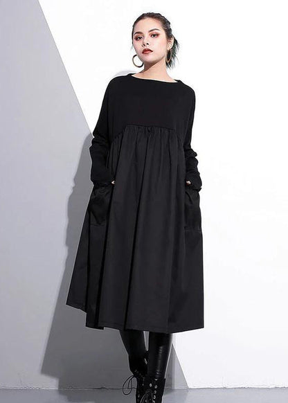 Cinched O Neck Cotton Clothes for Tutorials Black Dresses