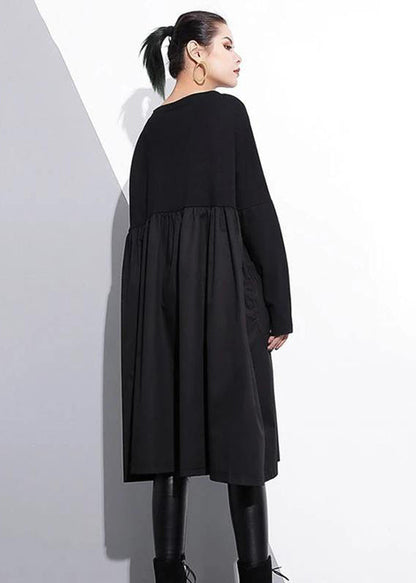 Cinched O Neck Cotton Clothes for Tutorials Black Dresses