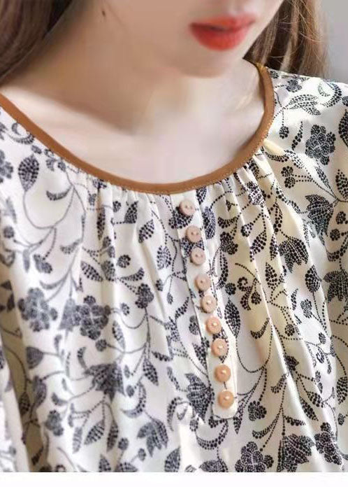 Khaki Chiffon O-neck Print Fall Half Sleeve Top