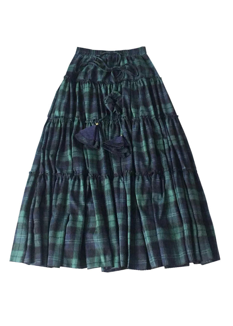 Atyle Mulberry Plaid Wrinkled Patchwork Exra Large Hem Cotton Skirts Spring