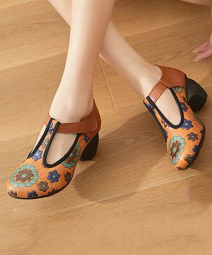Style New Chunky Heel Soft Sole Handmade Flowers