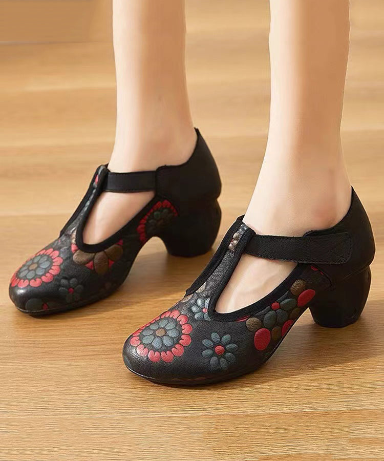 Style New Chunky Heel Soft Sole Handmade Flowers
