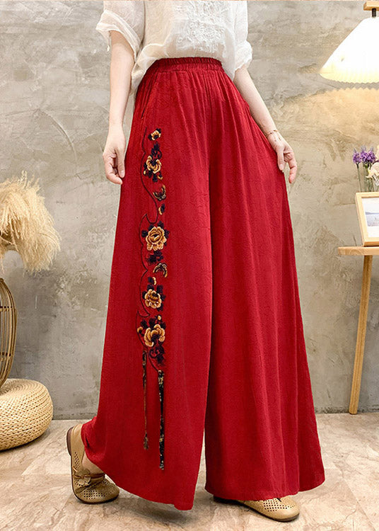 Style High Waisted Embroidered Wide Leg Pants Summer