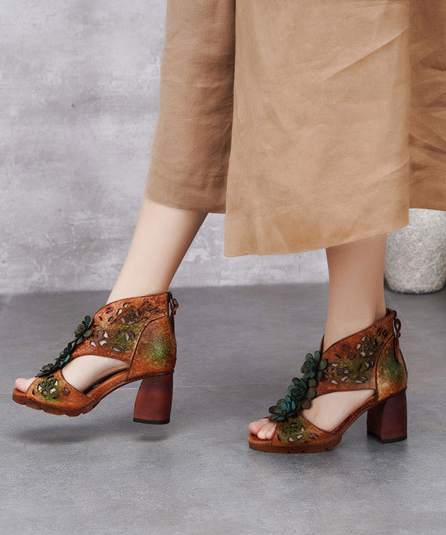 Style Hollow Out Chunky Heel Fish Mouth Sandals
