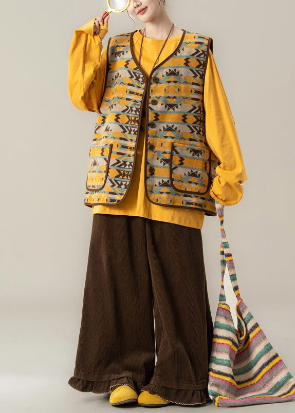 Style Jacquard Vest and T Shirt Wide Leg Pants 3 Piece Outfit Winter