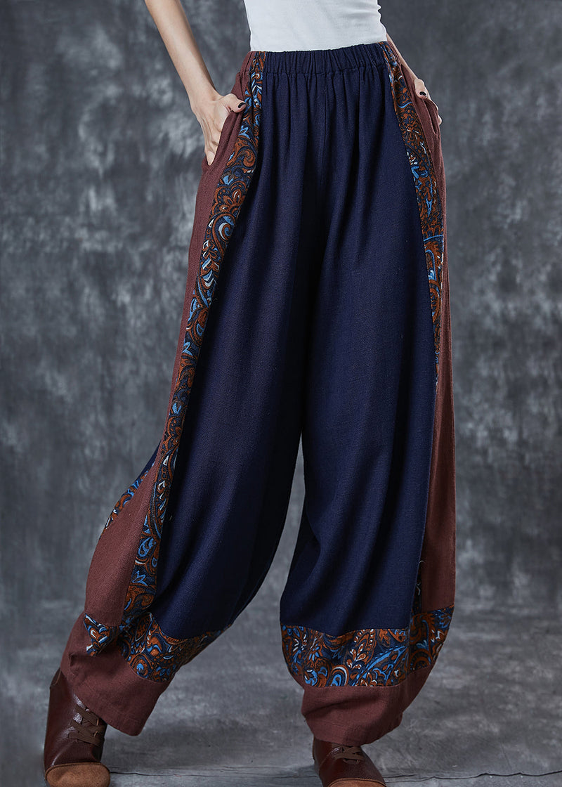 Style Navy Oversized Patchwork Cotton Pants Summer