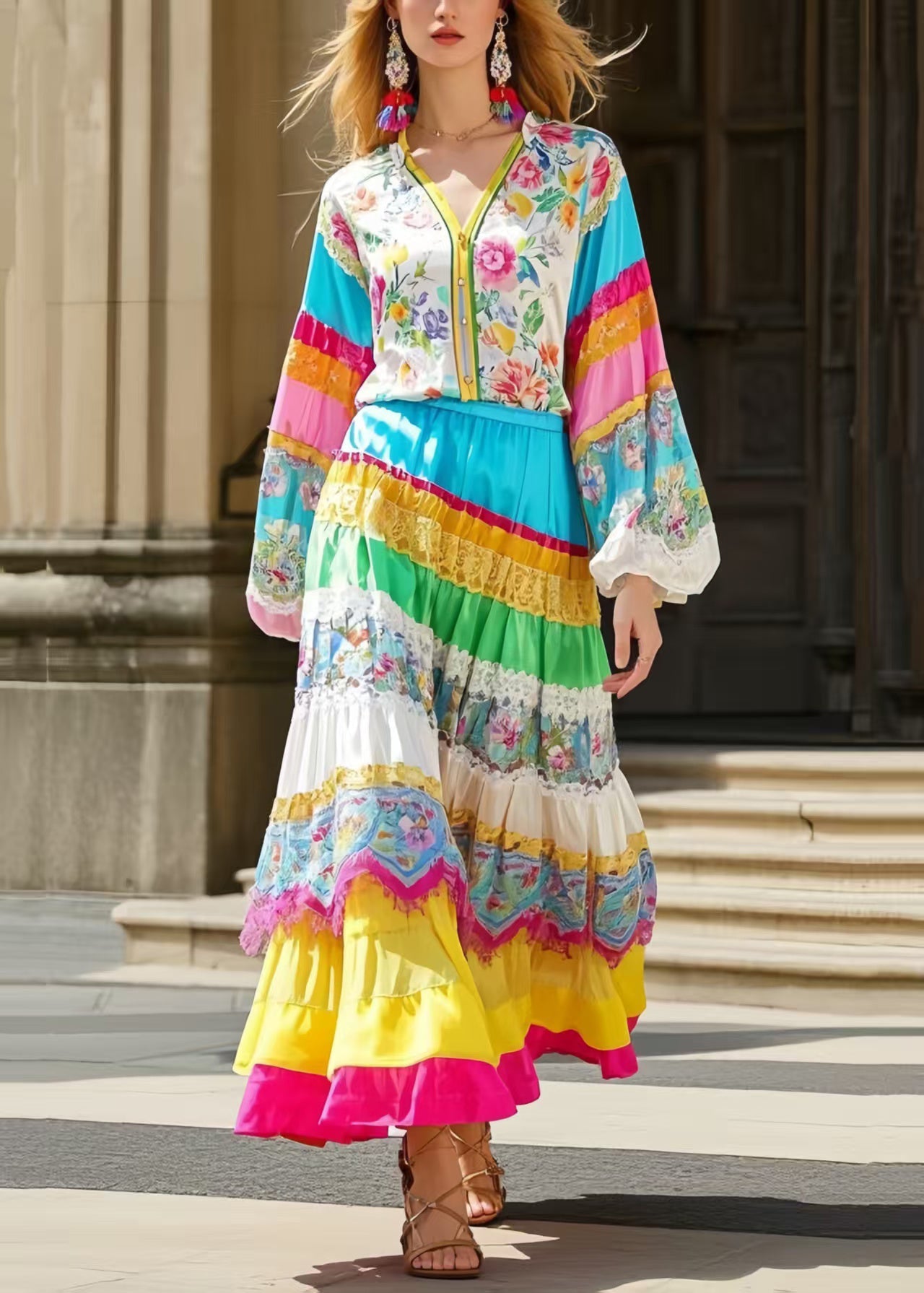Style Polychrome Patchwork Skirts Spring