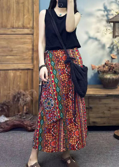 Style Print Asymmetrical Cotton One Piece Lace Up Skirt Summer
