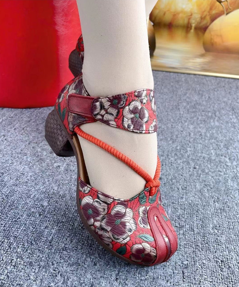 Style Retro Green Cowhide Leather Hollow Out Embossed Sandals