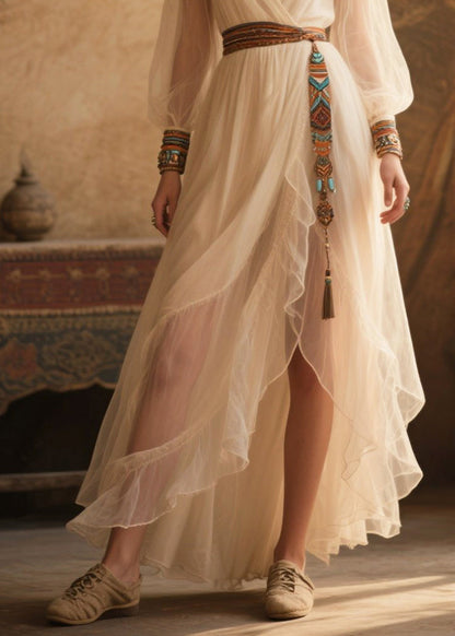 Style White Tasseled Tulle Tunic Dress Summer