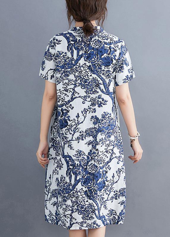 Blue Printed Buckle Loose Dress