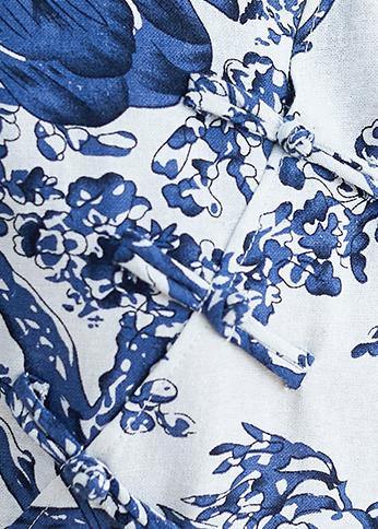 Blue Printed Buckle Loose Dress