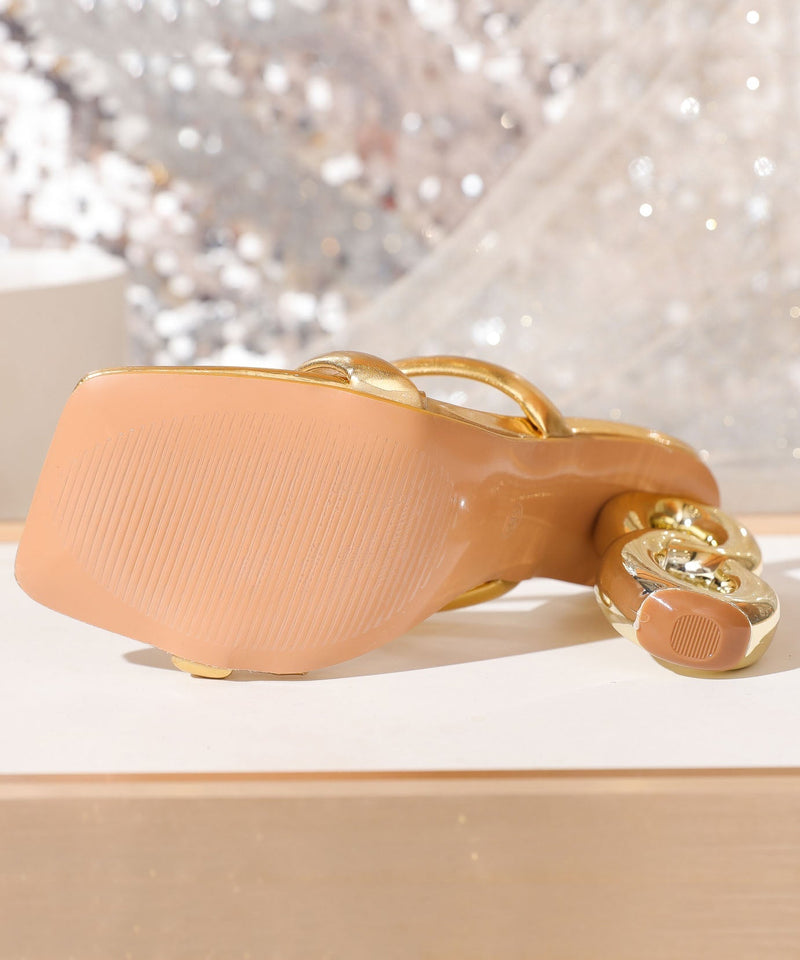 European and American Gold Special Shaped Heel Fashionable Slide Sandals