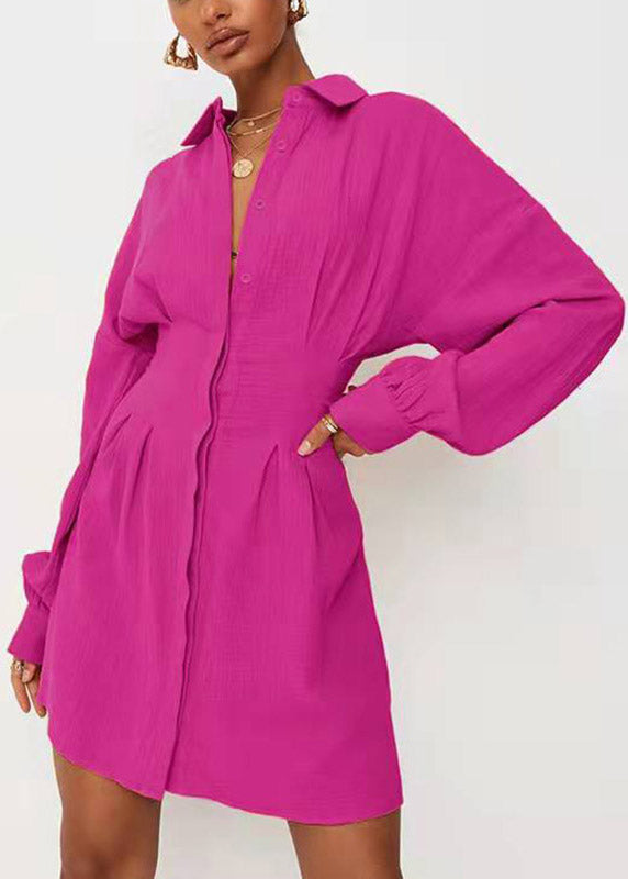European and American New Rose Waist Long Sleeved Shirt Dress