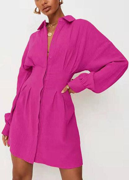European and American New Rose Waist Long Sleeved Shirt Dress