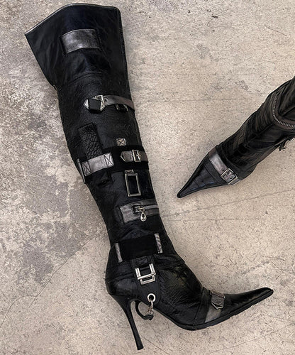 European and American Pointed Belt Buckle High Heeled Boots