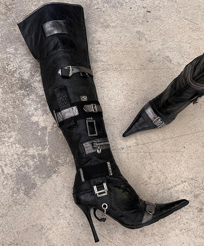European and American Pointed Belt Buckle High Heeled Boots