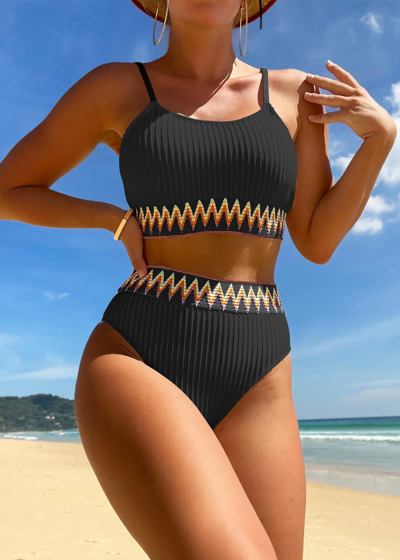European and American Style Black Bikini Swimwear Set