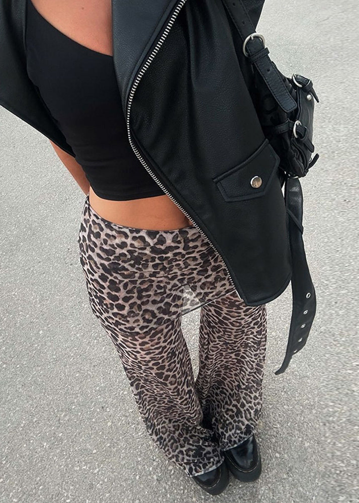 European and American Style Black High Waist Print Tulle Flared Trousers Summer