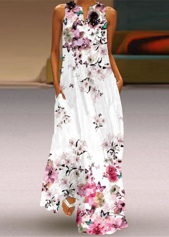 European and American Style Blue Print Chiffon Long Dress Summer