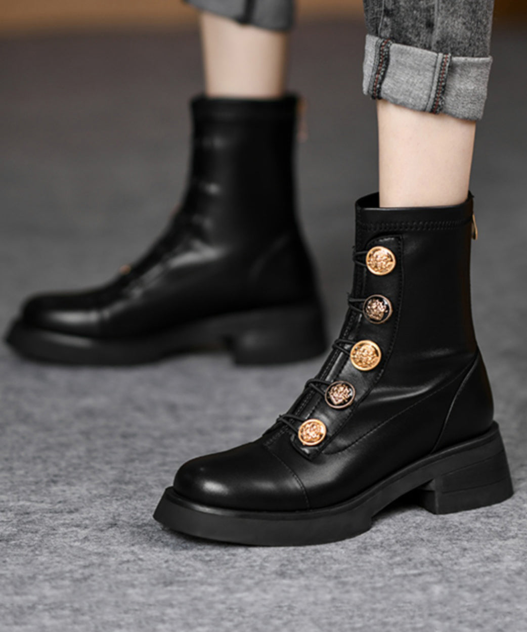 European and American Style Brown Splicing Chunky Boots