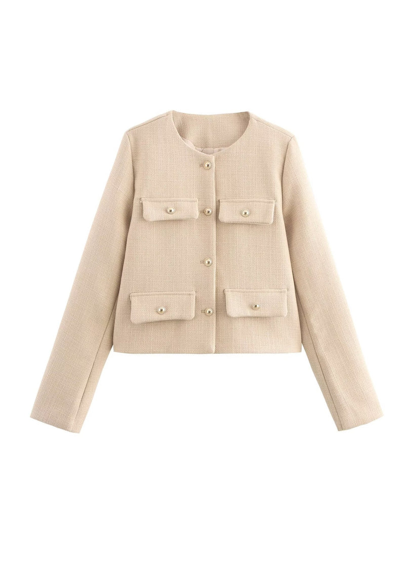 European and American Style Green O Neck Button Short Coat Spring