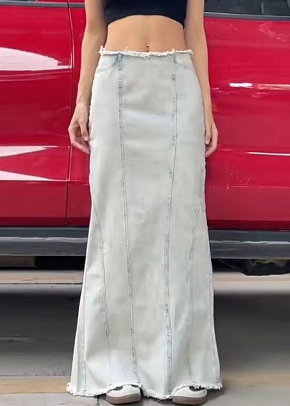 European and American Style Light Blue Denim Maxi Skirts Spring