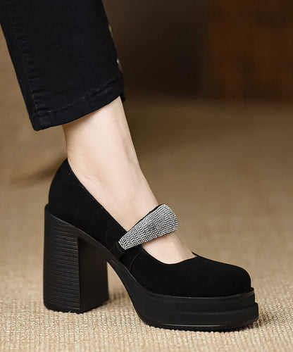 European and American Style Suede High Heels Splicing Zircon Buckle Strap