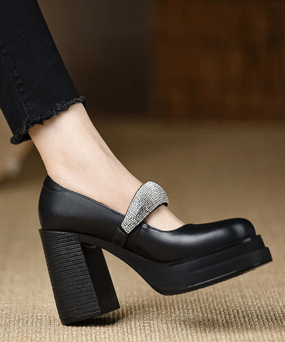 European and American Style Suede High Heels Splicing Zircon Buckle Strap
