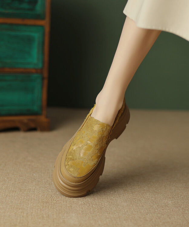 European and American Style Yellow Platform Loafers Shoes