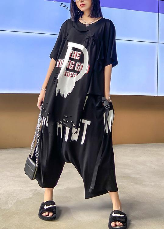 European Goods Summer Female Stylish Personality Black T-shirt + Two-piece Pants