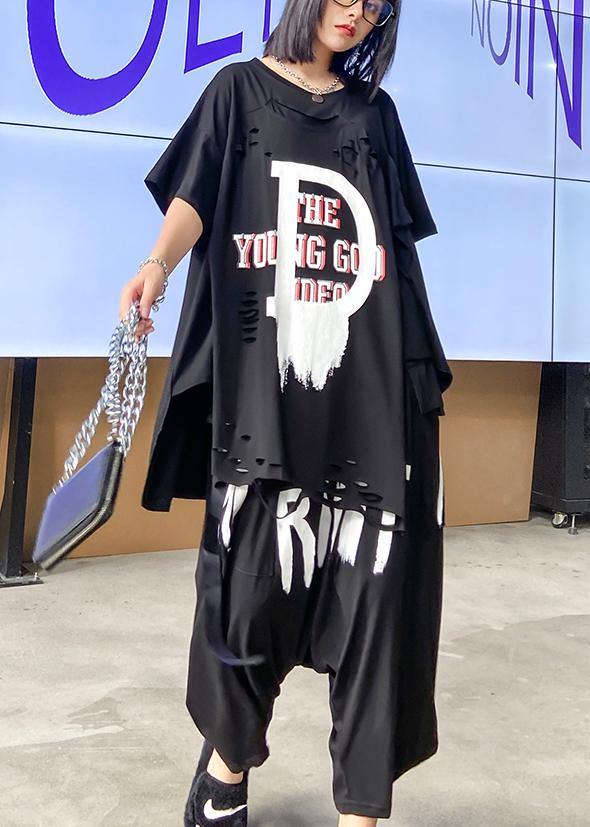 European Goods Summer Female Stylish Personality Black T-shirt + Two-piece Pants