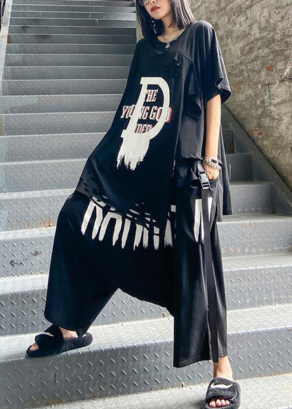 European Goods Summer Female Stylish Personality Black T-shirt + Two-piece Pants