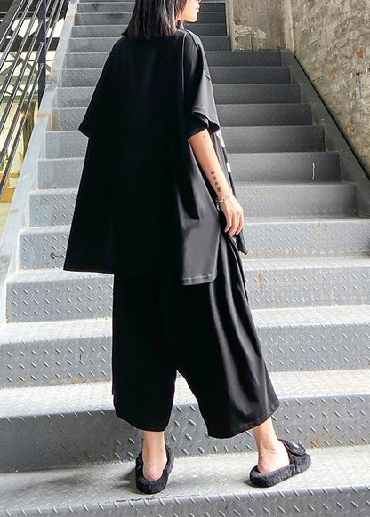 European Goods Summer Female Stylish Personality Black T-shirt + Two-piece Pants