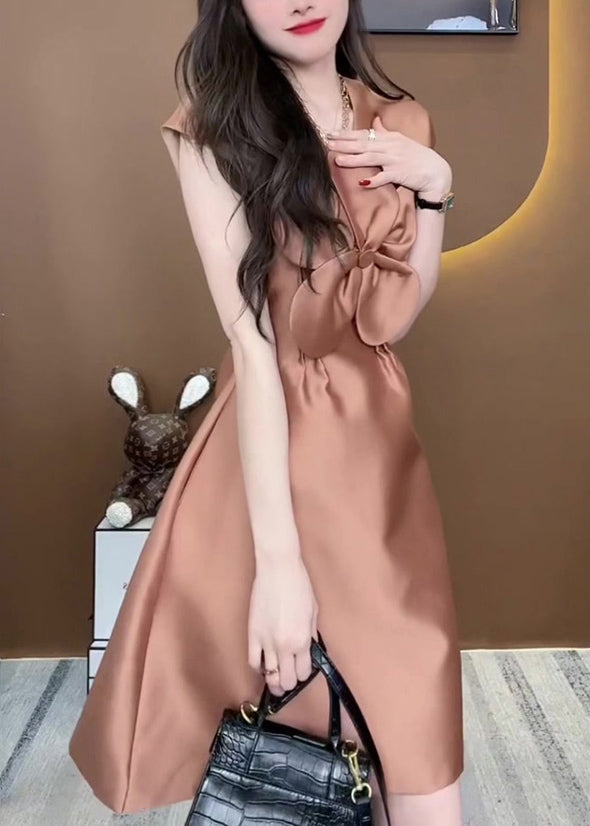Exquisite Champagne Colored Silk Sleeveless Dress